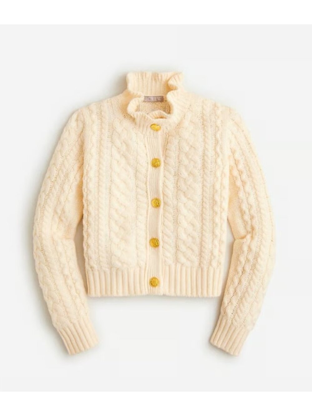 J. CREW Cable-knit Ruffleneck Cardigan Sweater in Butter Cream Size S - Picture 1 of 10